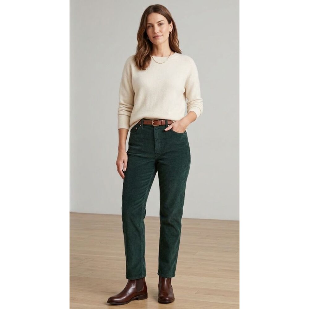 New Bill Blass Stretch Corduroy High Waist Pants Green Women's Size 16 Petite
